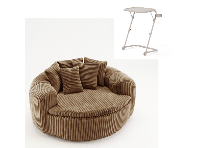  Fauteuil lounge avec bouts de canapé, fauteuils poire xxl avec 5 coussins en velours côtelé, camel + beige  - Conforama A