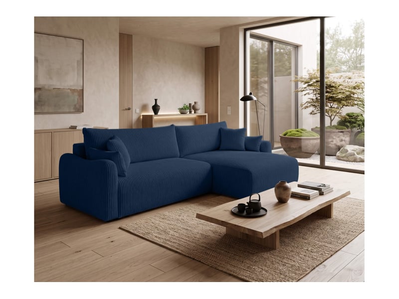  Apoline - canapé d'angle réversible convertible 4 places avec coffre en velours côtelé  - Conforama B