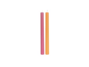Ensemble de bougies longues, 2 p., dimensions : env. 25 cm, rose et jaune, bougies décoratives colorées pour la table et la maison, forme longue épurée