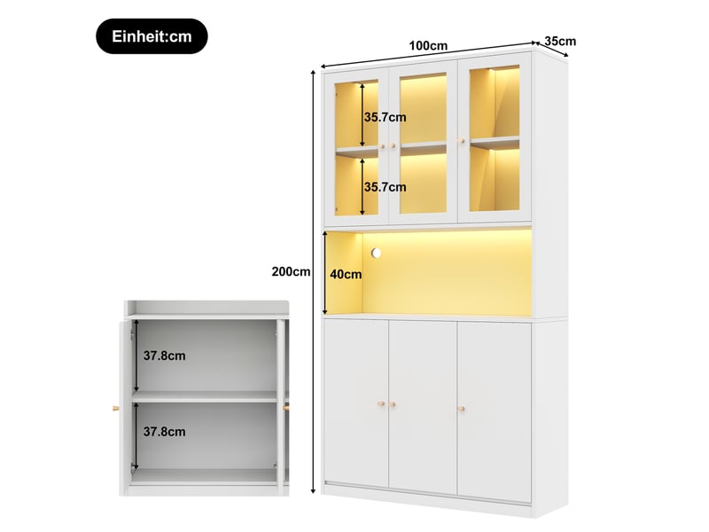 Bibliothèque moderne 100x35x200 cm, led, vitrine en verre, meuble de salon, 6 portes, chambre et bureau, mdf, blanc - Conforama C