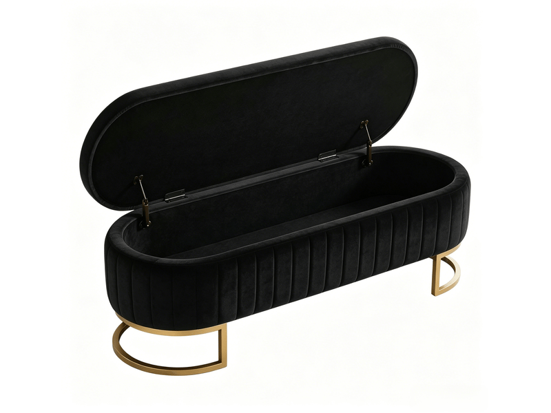  Banquette de lit en velours avec rangement 130 cm, pieds en métal doré, coffre intégré  - Conforama D