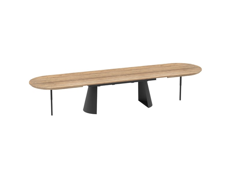  Table à manger ovale extensible 8-16 pers. Effet bois et piètement noir 206-406x103 cm - douro Douro - Conforama D