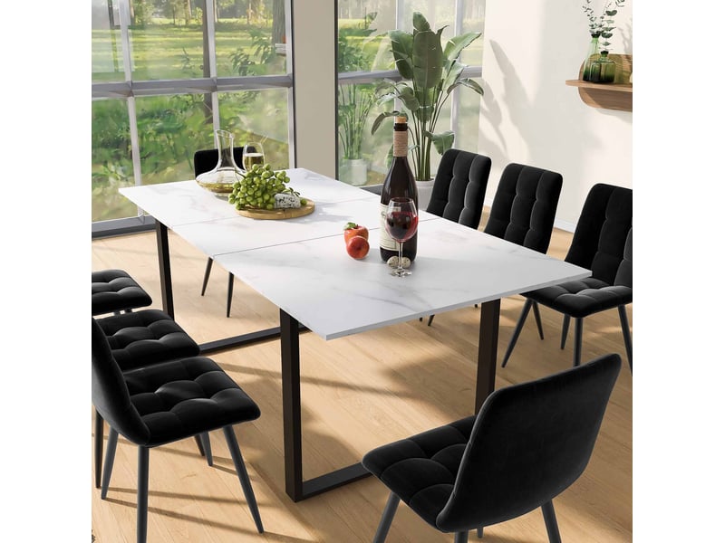  Ensemble table à manger extensible 140180x80x75 cm et 8 chaises blanc noir  - Conforama E