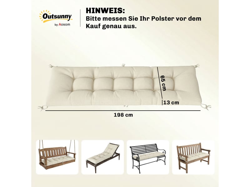  Coussin de palette amovible avec sangles de fixation, compatible avec la plupart des chaises longues, 198 x 65 x 13 cm, beige  - Conforama E