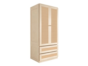 Armoire à vêtements 70 x 55 x 170 cm portes doubles à effet rotin coloris bois grand compartiment intérieur deux tiroirs et étagères de rangement surface lisse facile à nettoyer