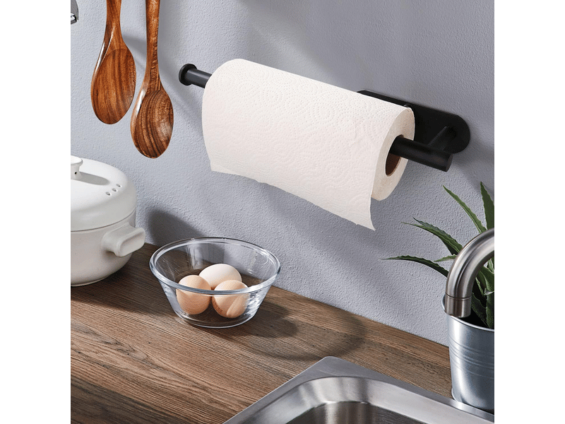  Porte papier toilette, porte-mouchoirs en acier inoxydable, porte-serviettes porte rouleau auto-adhésif ou perçable,noir  - Conforama C