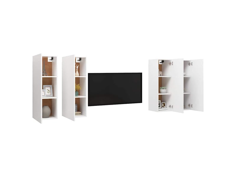  Lot de 4 meuble tv bas salon blanc 30,5x30x90 cm bois d'ingénierie  - Conforama C