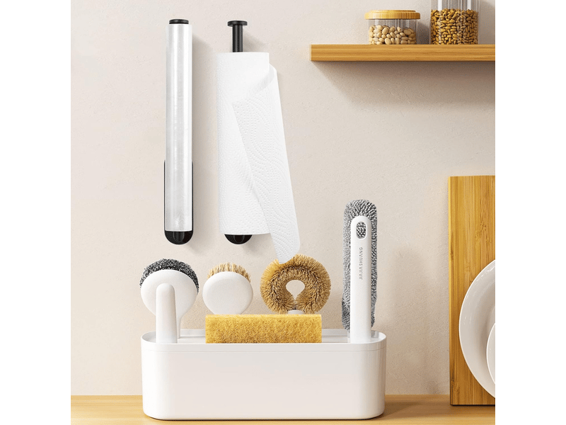 Porte-papier toilette mural - 33 cm, auto-adhésif ou à percer, support pratique en acier inoxydable pour la cuisine et la salle de bain - Conforama D
