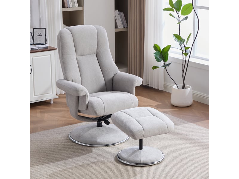  Fauteuil relax pivotant à 360°, dossier réglable à 145° avec repose-pieds en chenille gris  - Conforama C