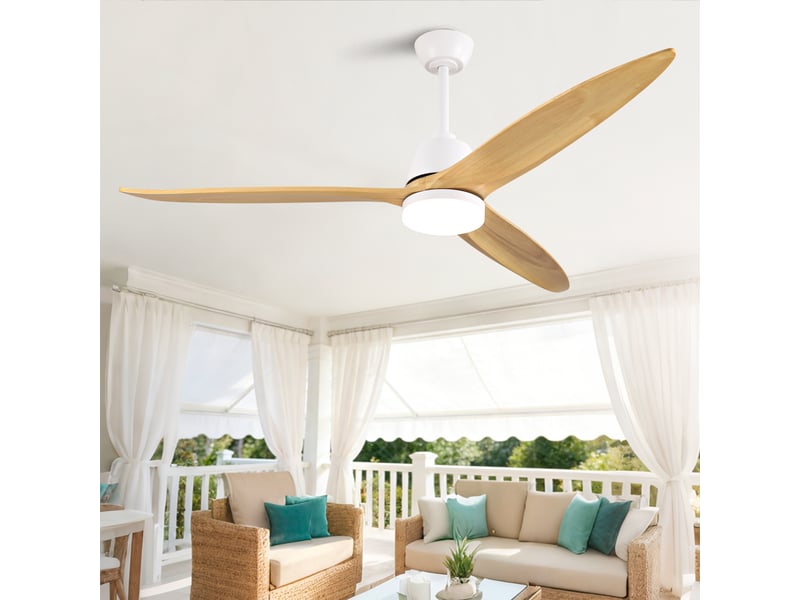  Ventilateur de plafond 60 pouces led dimmable, moteur dc réversible, bois naturel et blanc  - Conforama W