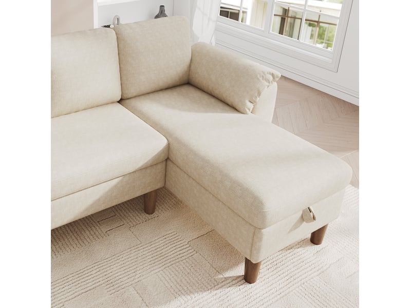  Canapé d'angle 3 places 181x125x88 cm méridienne réversible en chenille beige  - Conforama D