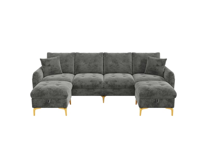 Canapé modulable 4 places en u avec 2 poufs de rangement evryae - Conforama A