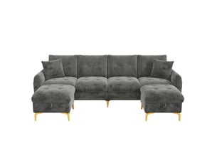 Canapé modulable 4 places en u avec 2 poufs de rangement evryae