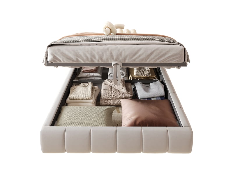 Lit sans tête en flanelle beige 140 x 200 cm - Conforama A