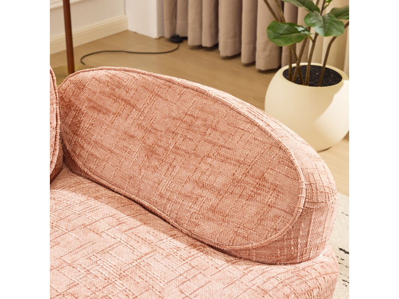  Canapé droit fixe 2 places rose en tissu, accoudoirs arrondis et 2 coussins, idéal pour petits espaces  - Conforama D