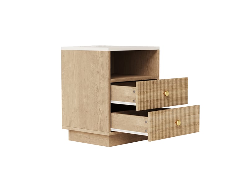  Lot de 2 tables de chevet style bois naturel, table d’appoint avec éclairage led multicolore, station de charge 2 prises secteur + usb‑cusb, 2 tiroirs + compartiment ouvert  - Conforama W