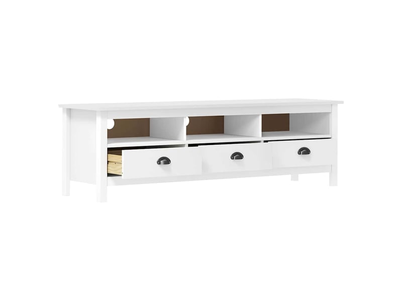  Meuble tv - banc tv - meuble de rangement hill range blanc 158x40x47 cm bois de pin solide  - Conforama C