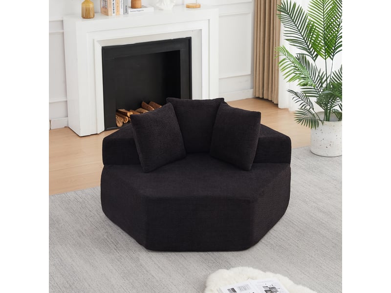  Fauteuil simple - 122x138x76cm - modulable en chenille bouclée avec 3 coussins &amp; ressorts ensachés - noir  - Conforama C