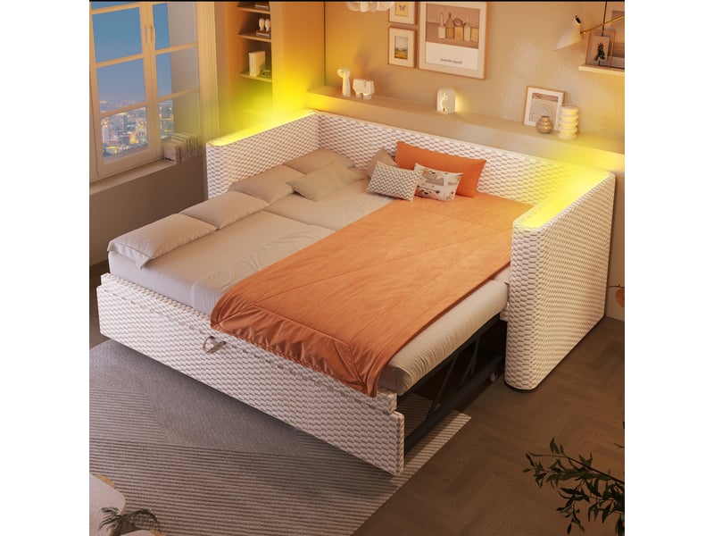 Lit jour, en velours beige 90 x 200 cm  - Conforama D