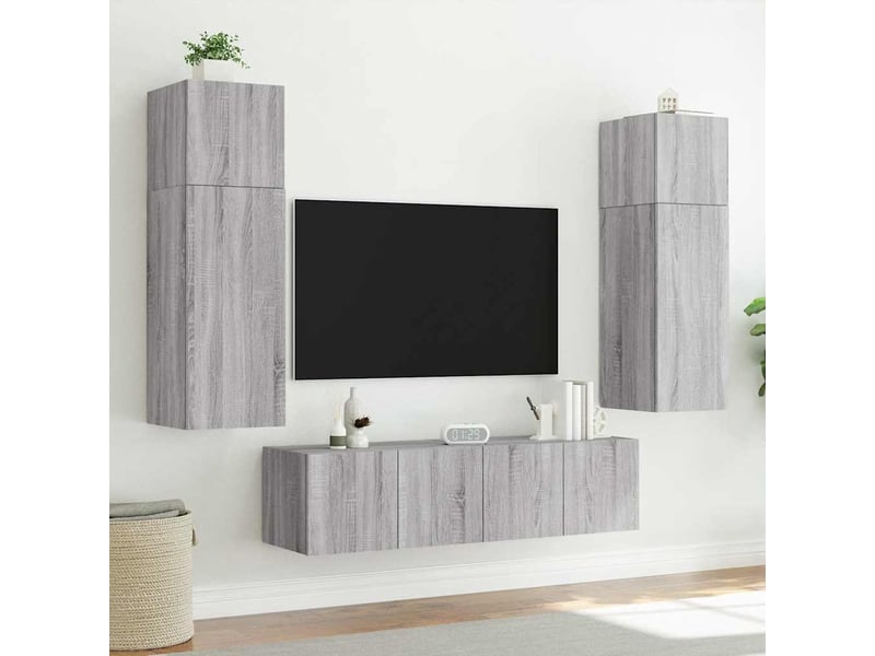 Meubles tv - banc tv - meuble de rangement muraux et lumières led 2pcs sonoma gris 80x35x31 cm - Conforama E