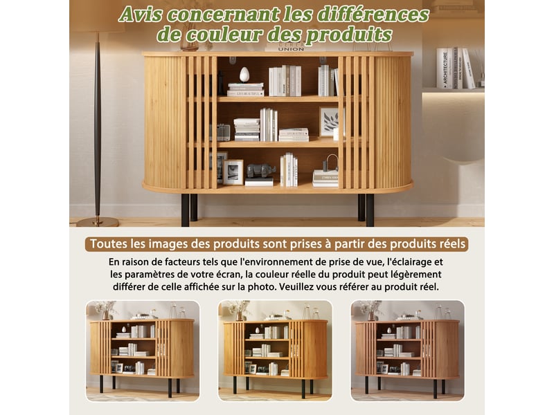  Buffet 120x40x80 cm en mdf et panneaux de particules avec 3 compartiments ouverts naturel chicfurn  - Conforama E