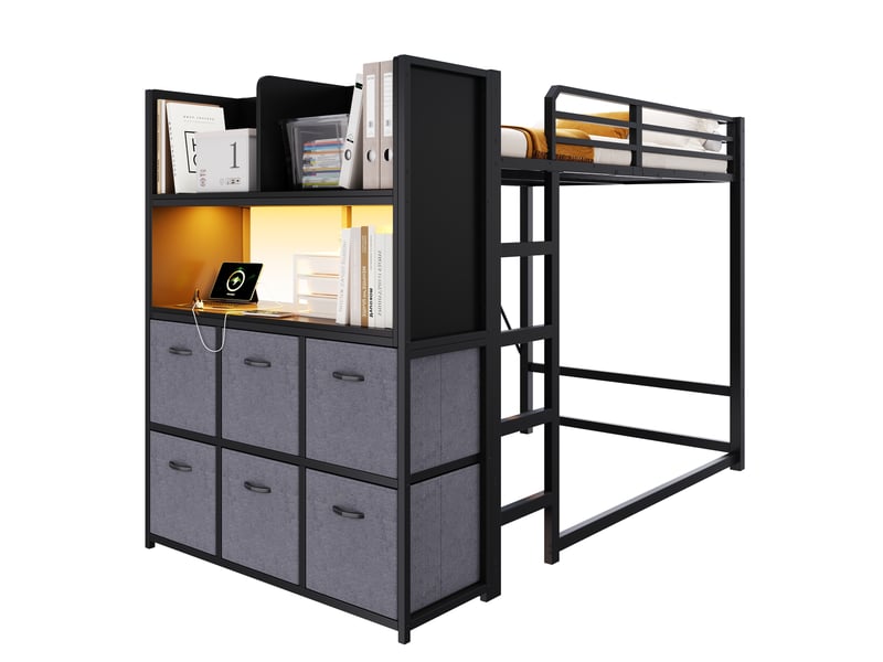  Lit mezzanine 120x200 avec rangement, éclairage et station de charge homvra  - Conforama A