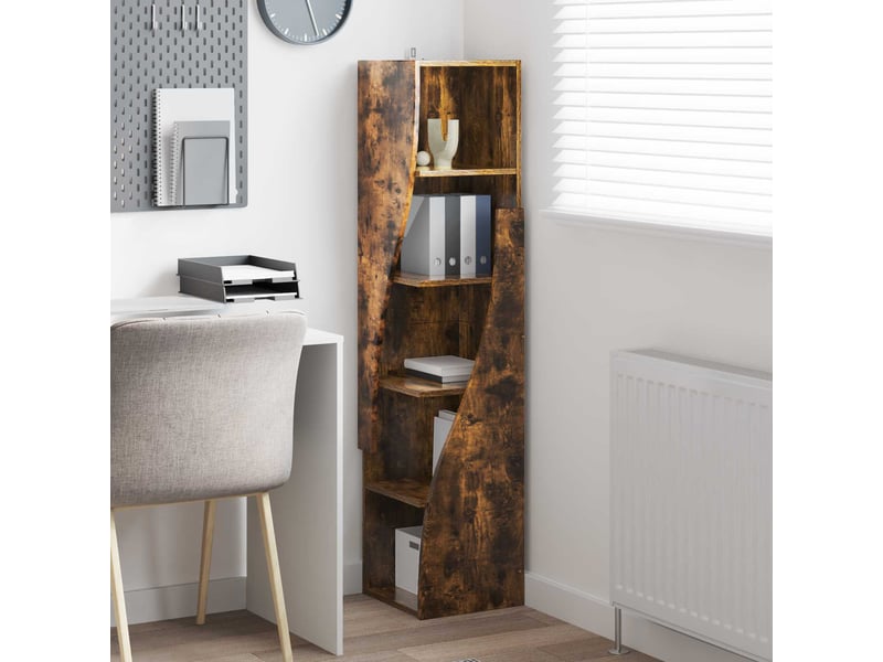  Meuble d'angle, meuble de rangement salon 32x32x140cm bois d'ingénierie chêne fumé  - Conforama D