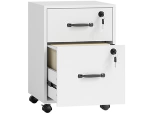 Caisson bureau mobile à 2 tiroirs, blanc, meuble rangement bureau sur roulettes pour documents suspendus format lettre