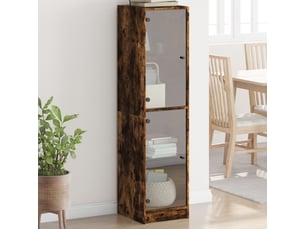 Buffet - bahut - meuble de rangement avec portes en verre chêne fumé 35x37x142 cm