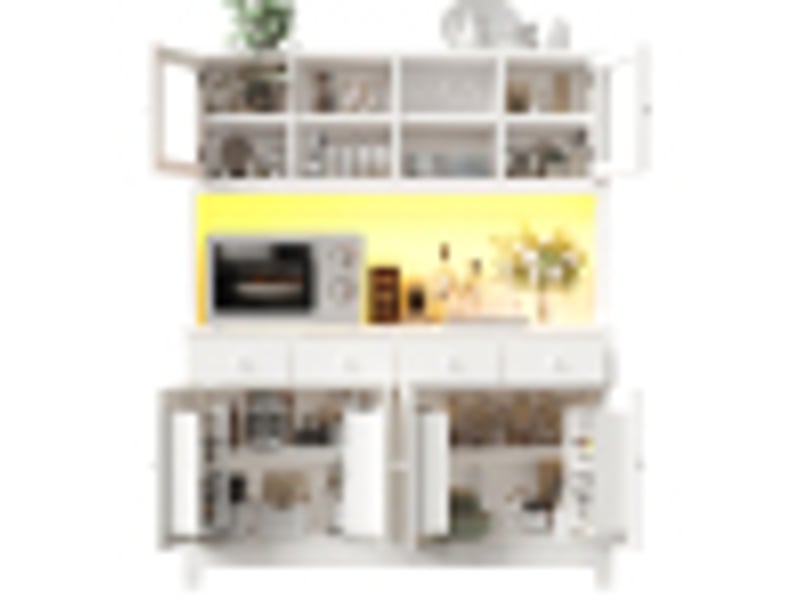 Buffet haut, coloris blanc, 140 × 38,5 × 180 cm, mdf, métal et verre, led rgb pilotable par application, portes vitrées - Conforama A