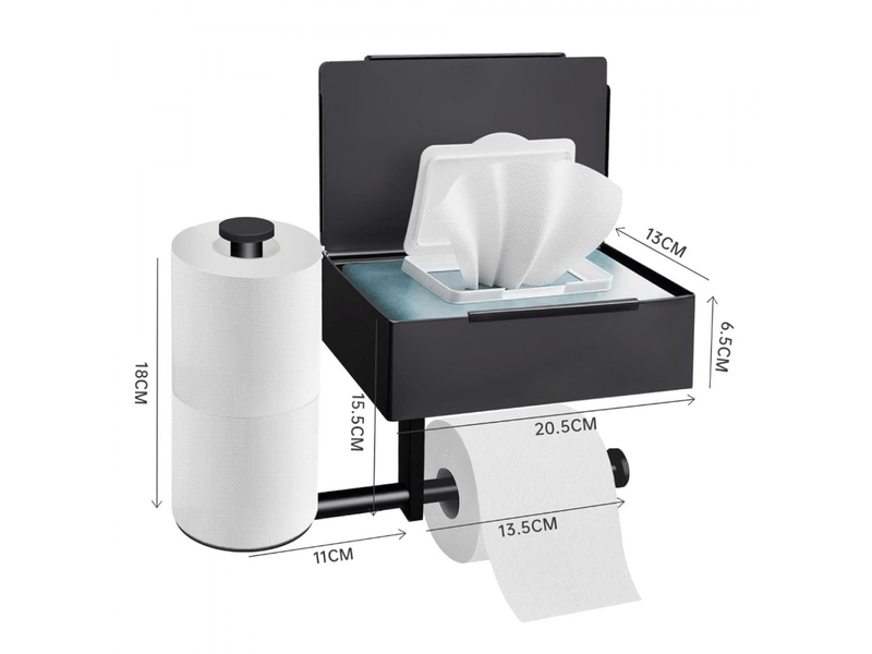 Porte-papier toilette noir, auto-adhésif ou à percer, en acier inoxydable, porte-papier toilette mural pour salle de bain  - Conforama C