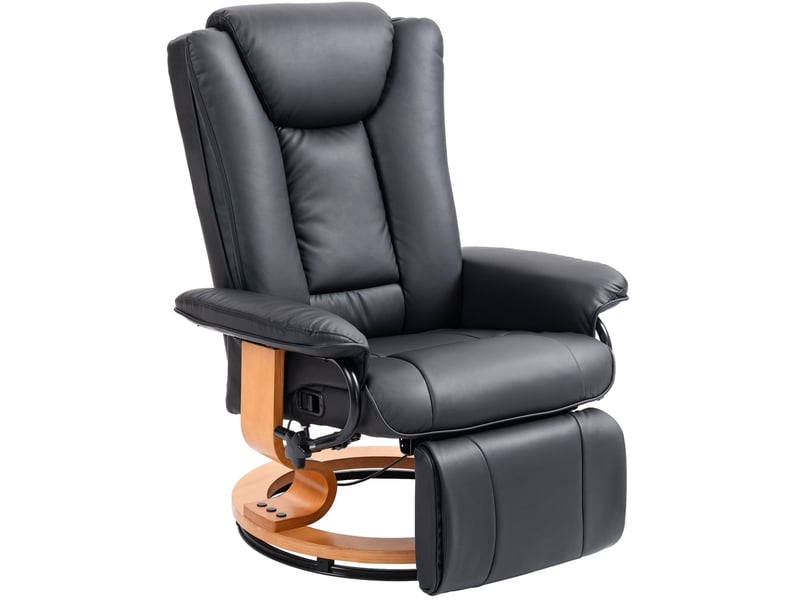  Fauteuil relax pivotant avec dossier inclinable et repose-pieds, en cuir synthétique noir pour salon  - Conforama A
