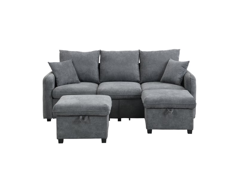  Canapé d’angle en u 3 places 188x186x86 cm convertible avec tiroirs, pouf coffre, modules séparables, chenille, gris Sol Morn - Conforama A