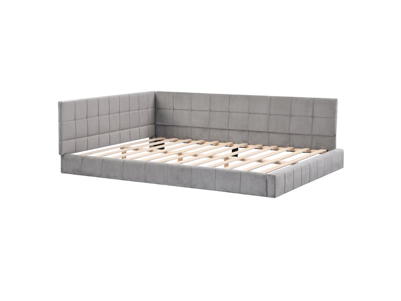 Lit banquette enfant rembourré 140 x 200 cm avec sommier à lattes, velours, gris Fay Lum - Conforama A