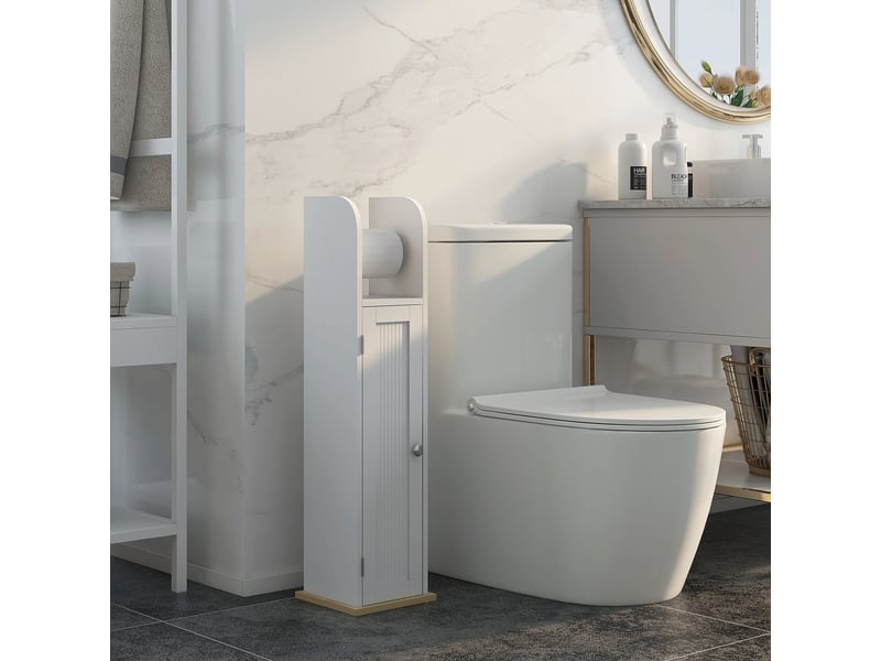 Meuble de salle de bain avec porte-papier toilette et 3 compartiments, 20 x 20 x 80 cm, blanc - Conforama C