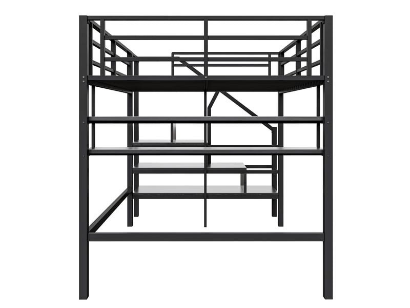  Lit mezzanine enfant 140x200 cm, échelle de rangement, étagère, sommier, métal noir, sans matelas  - Conforama E