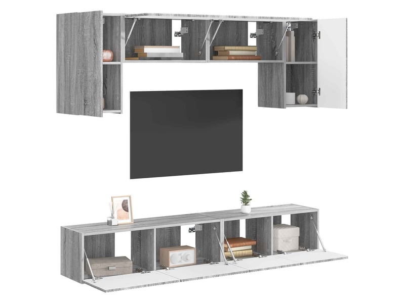  Ensemble meuble tv - banc tv - meuble de rangement 4 pcs gris sonoma bois d'ingénierie  - Conforama C