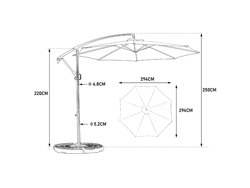 Parasol déporté 3 m avec inclinaison réglable, 8 baleines, polyester, vert clair - Conforama C