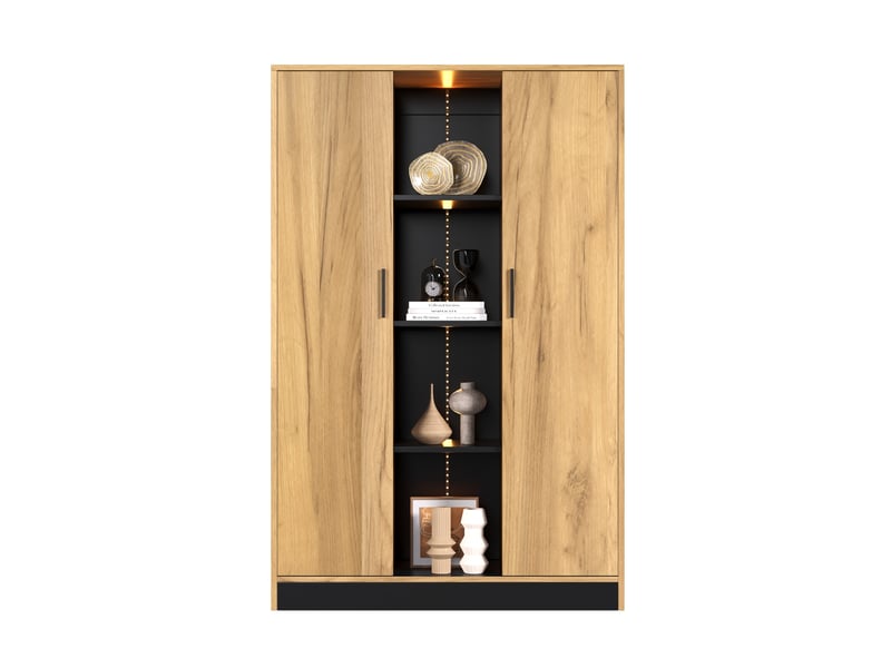  Vitrine 95x35x160 cm avec led, 2 portes, décor chêne et noir  - Conforama E