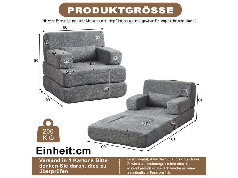  Canapé-lit convertible 1 place en chenille, canapé modulaire pliable, cadre en fer, convertible en lit d'appoint  - Conforama C