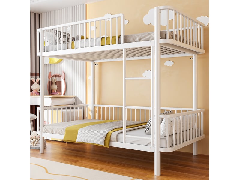  Lit superposé modenvie 90 x 200 cm en métal blanc avec barrières de sécurité  - Conforama B