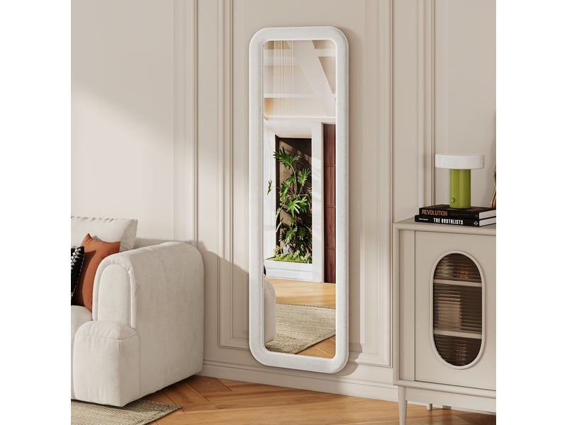 Miroir sur pied 160x50 cm blanc,miroir décoratif ,grand miroir mural avec cadre en flanelle,verre trempé,chambre et salon  - Conforama D