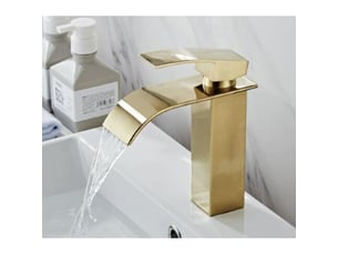 Mitigeur mono-trou lave-mains – levier unique, laiton, eau chaudefroide, finition or. Idéal pour lavabo et salle de bain.