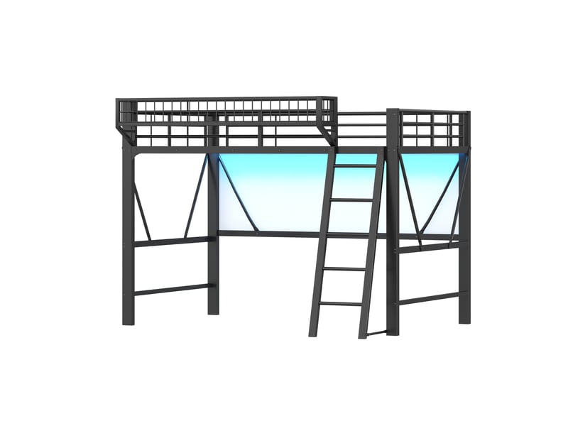  Lit mezzanine enfant 140x200 cm avec panier de rangement et led, lit surélevé en métal gain de place pour chambre, noir OPULERANE TRADING LTD - Conforama A