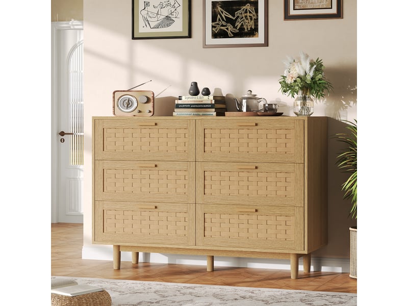  Commode 6 tiroirs bois scandinave - commode chambre rangement moderne - commode salon entrée  - Conforama B
