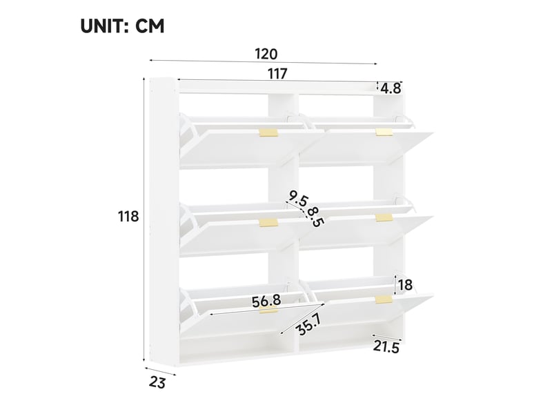  Meuble à chaussures 6 abattants, blanc, 120 x 23 x 118 cm  - Conforama C