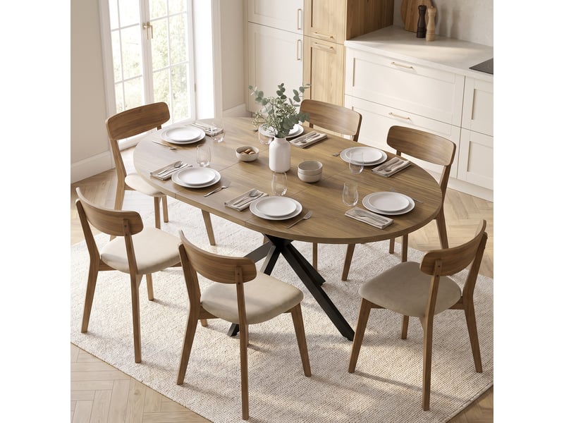  Table à manger extensible ovale pour 4 à 6 personnes, table de cuisine avec rallonge 100-135 cm, effet bois marron  - Conforama A