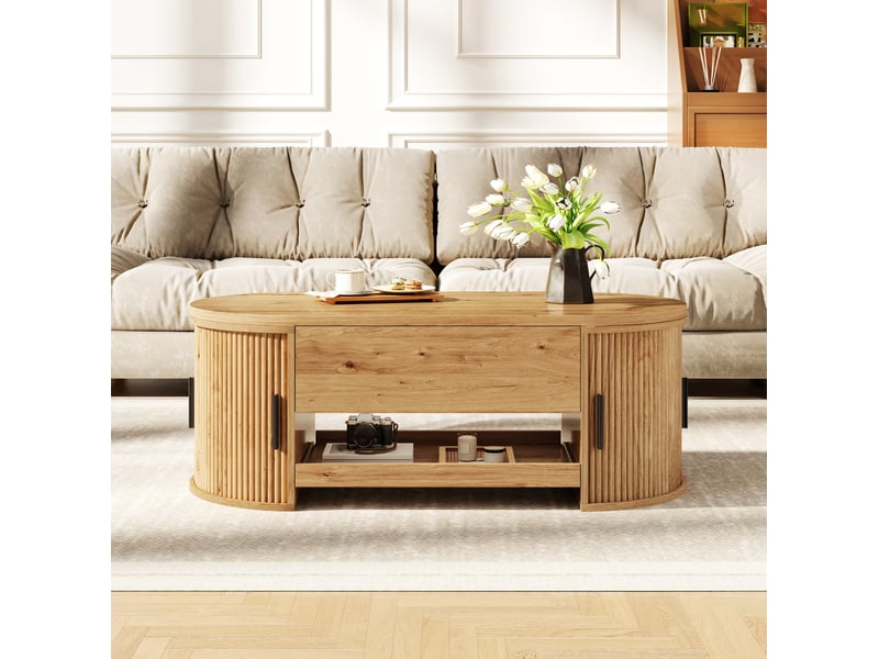  Table basse 110x55x55 cm relevable avec rangement coloris naturel  - Conforama E