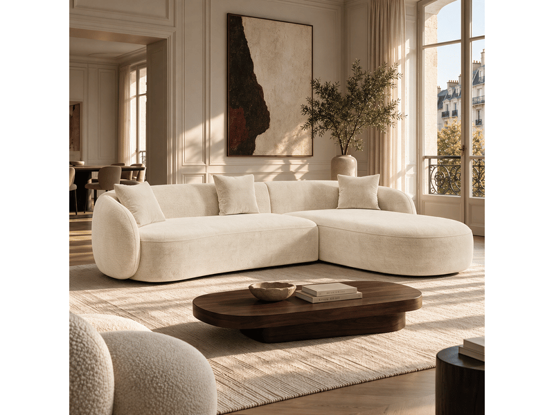  Canapé d'angle droit 4 places en velours texturé crème celine 1CELADVTCR - Conforama B
