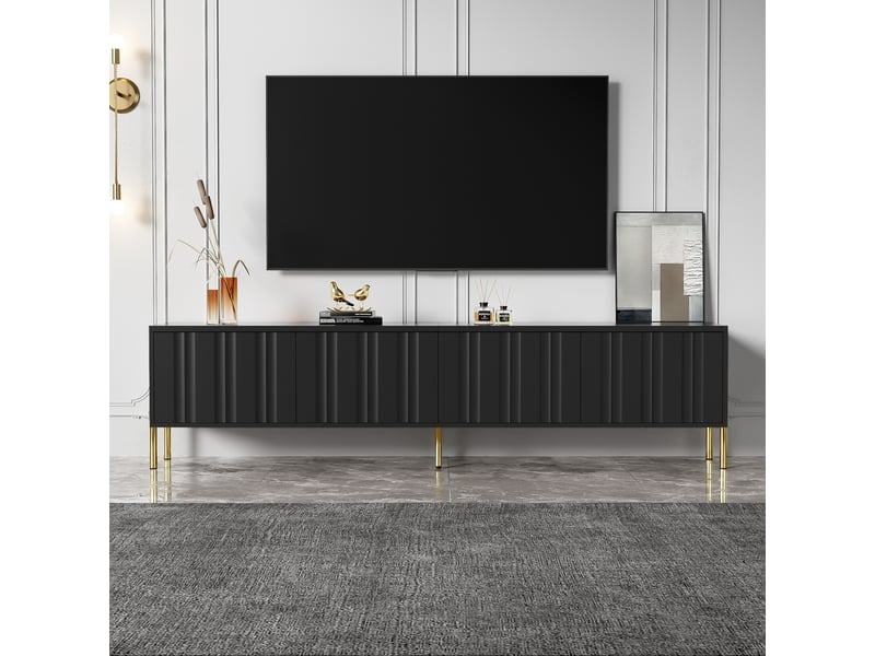  Meuble tv noir 190x38x48 cm, pieds dorés, design élégant contemporain  - Conforama B
